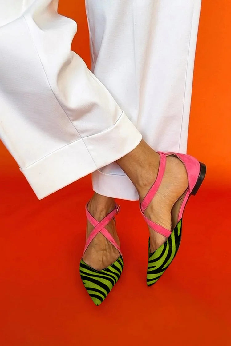 Alexis | Zebra Print Cross-strap Flats