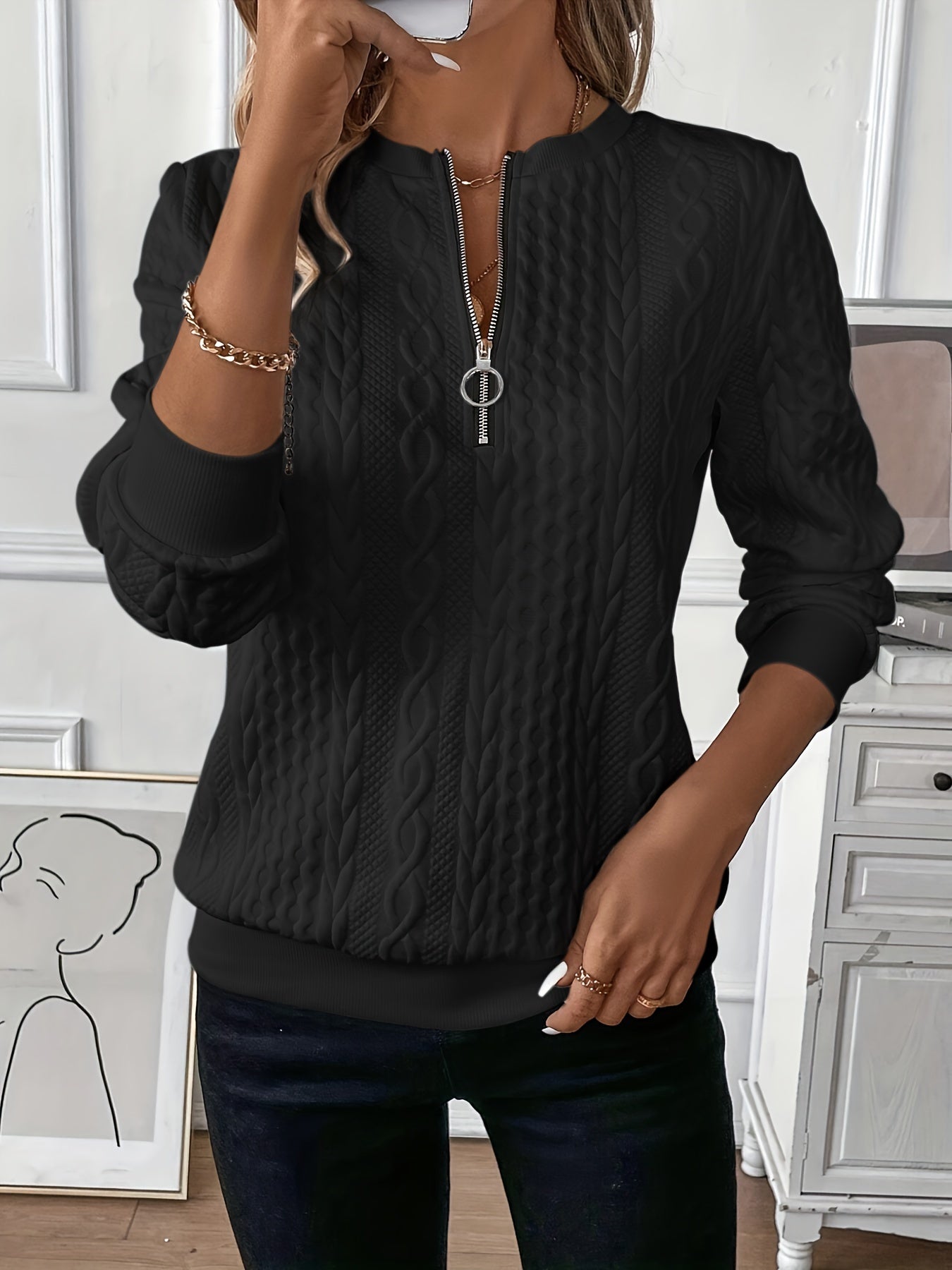 Lottie | Women's zip-up cable knit sweater