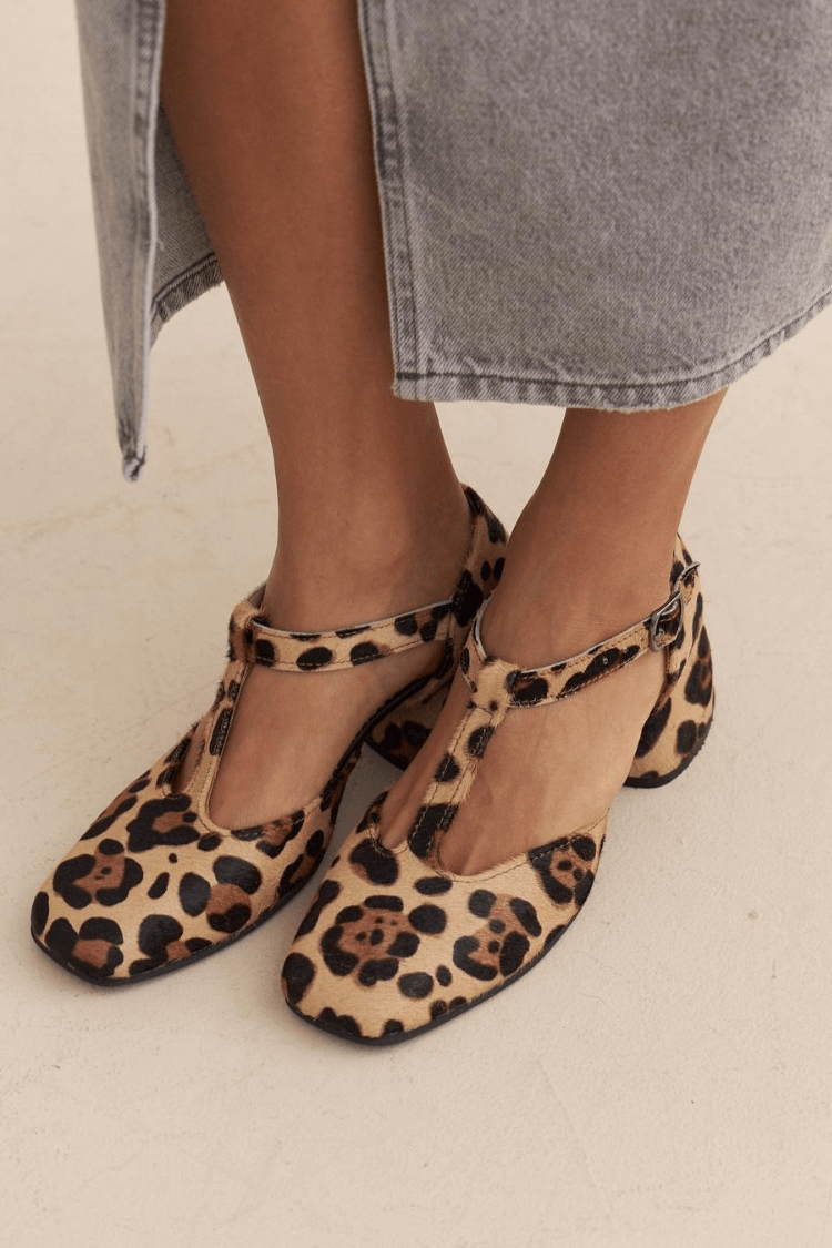 Rebecca | Leopard T-strap Block Heels