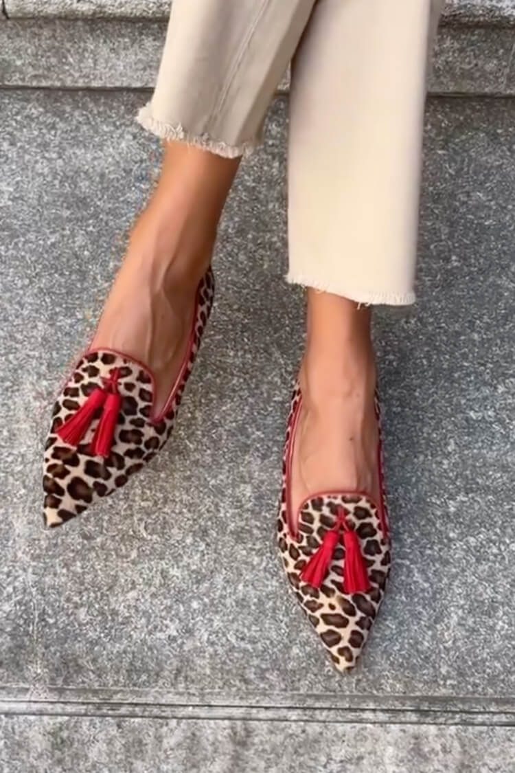 Leah | Pointed Loafer With Red Tassels