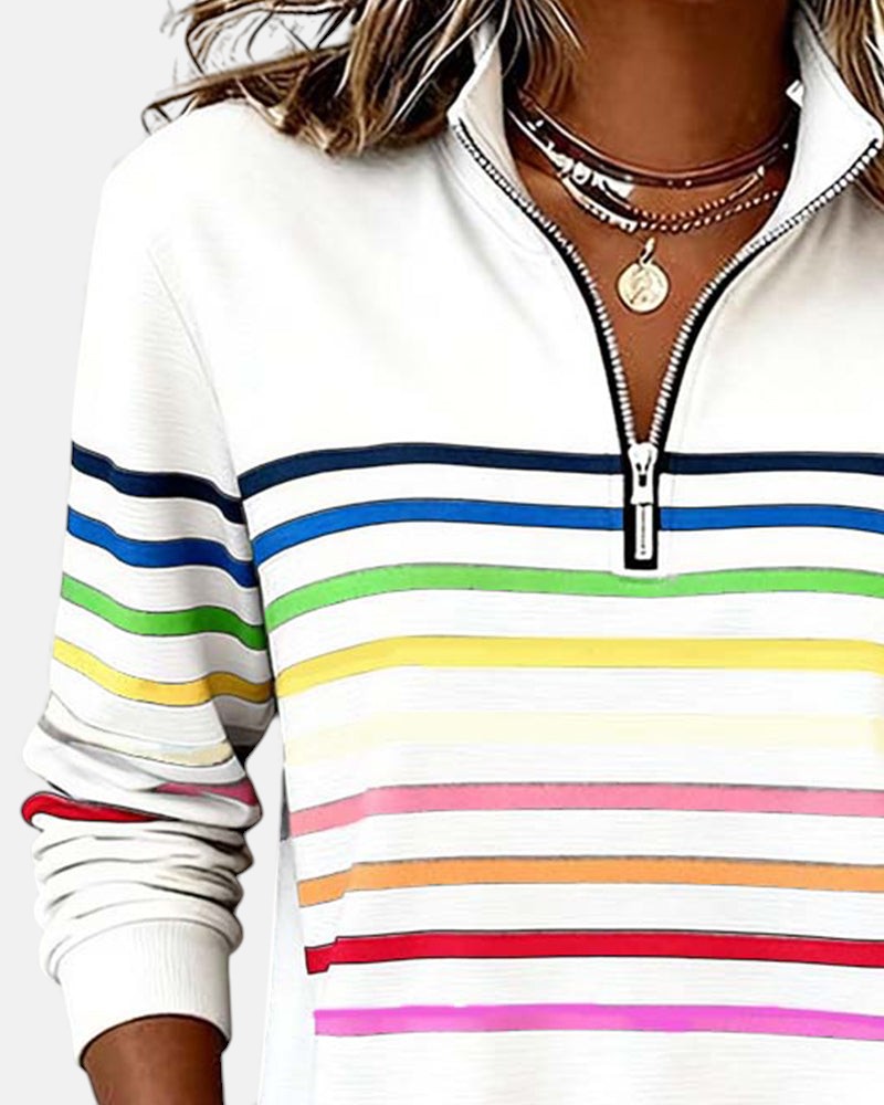 Kira | Rainbow Striped Zip Sweatshirt