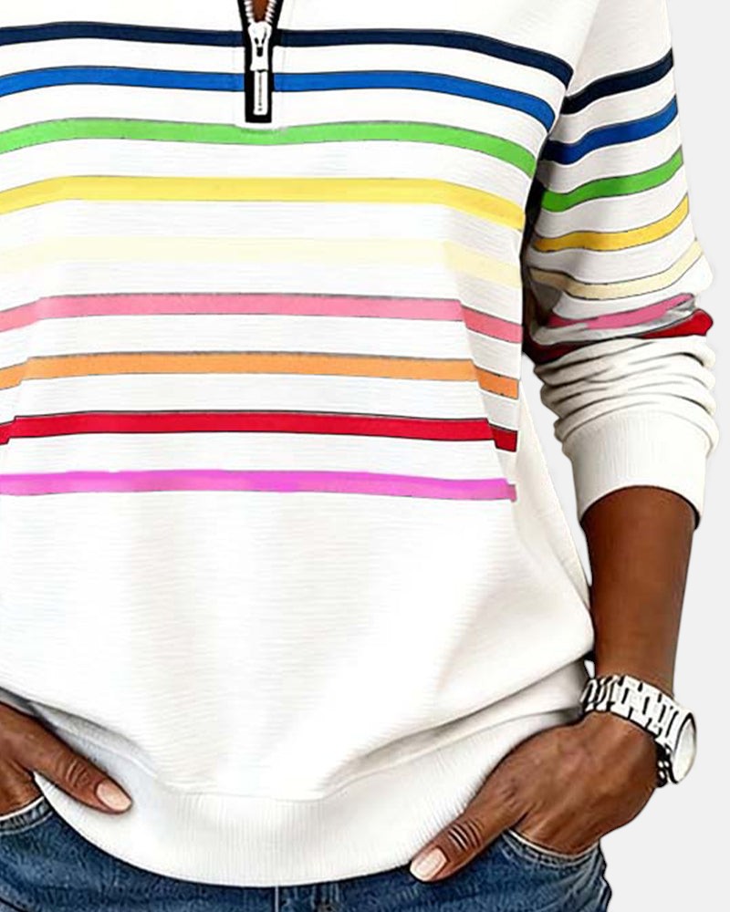 Kira | Rainbow Striped Zip Sweatshirt