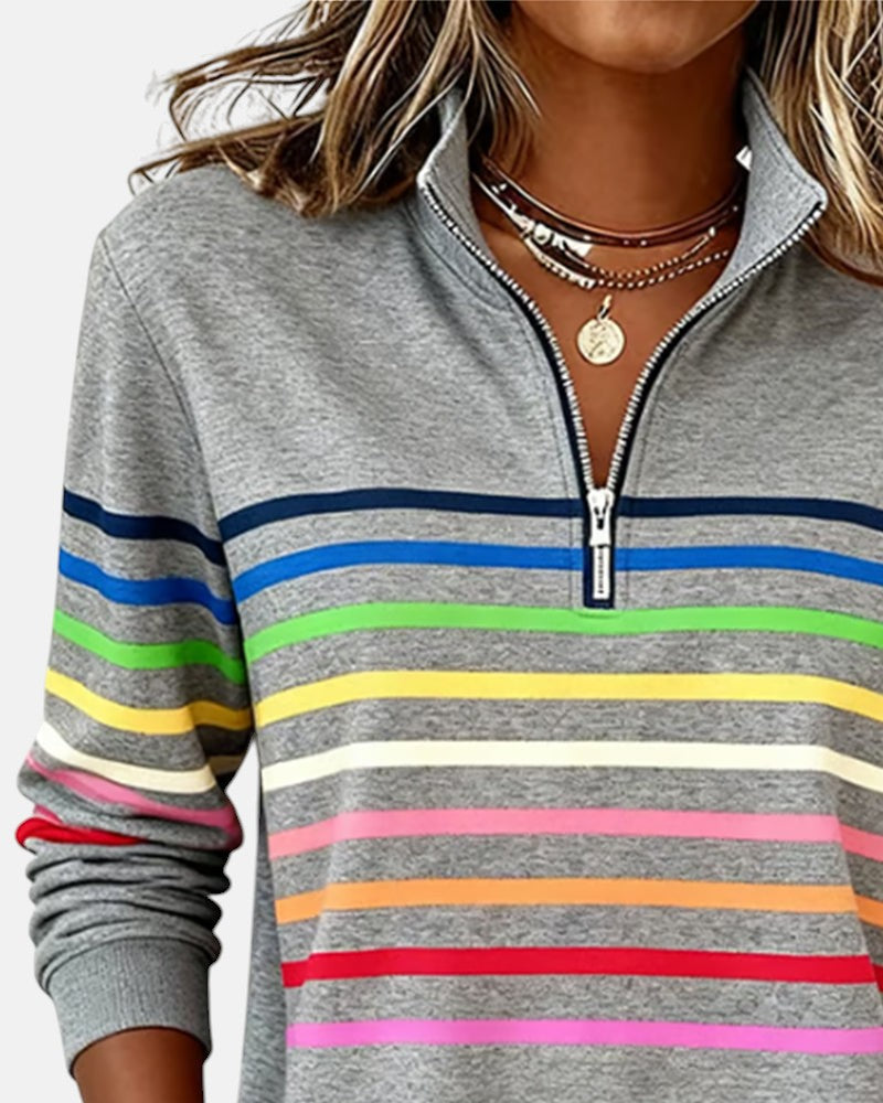 Kira | Rainbow Striped Zip Sweatshirt
