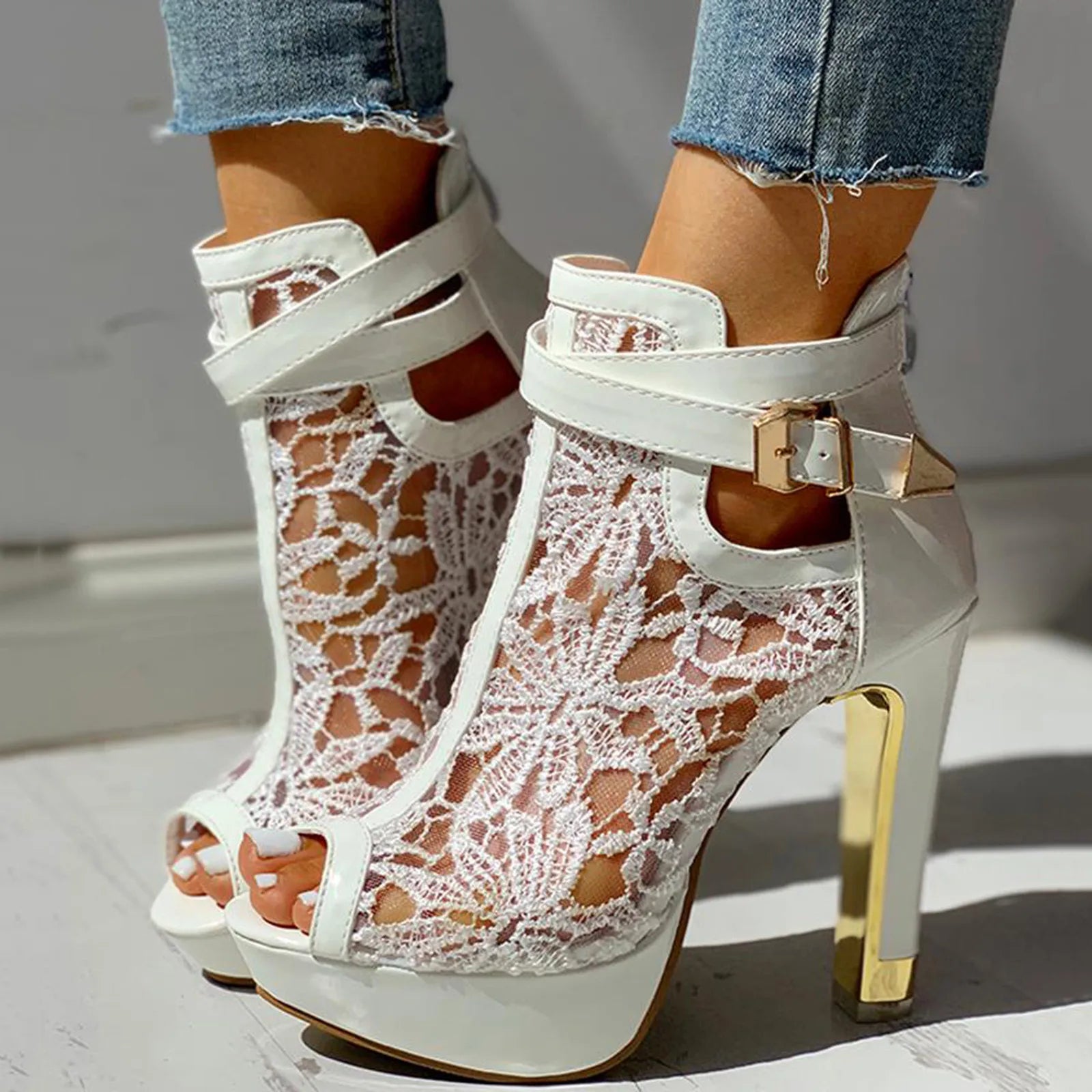 Gina | Lace Mesh Heels