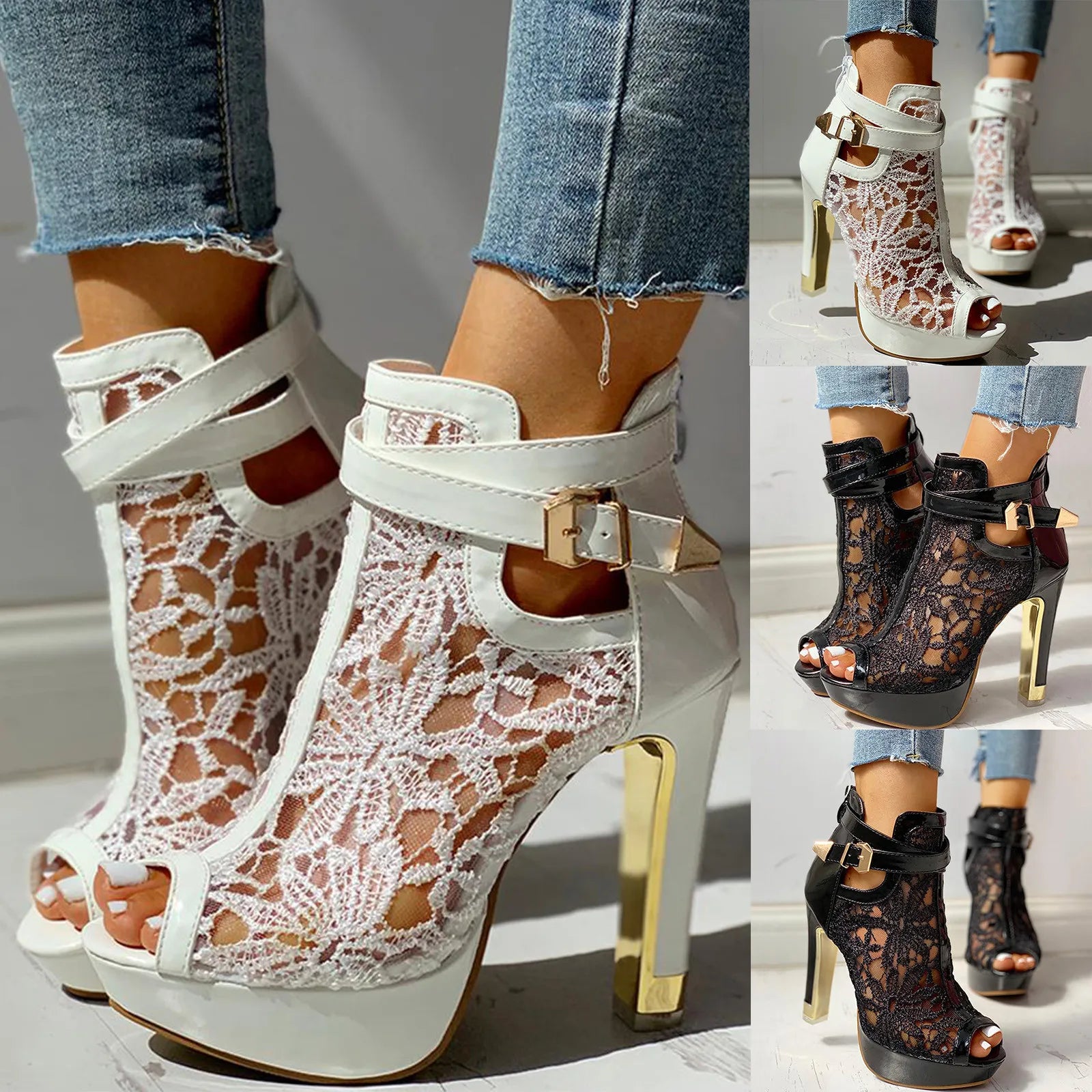 Gina | Lace Mesh Heels