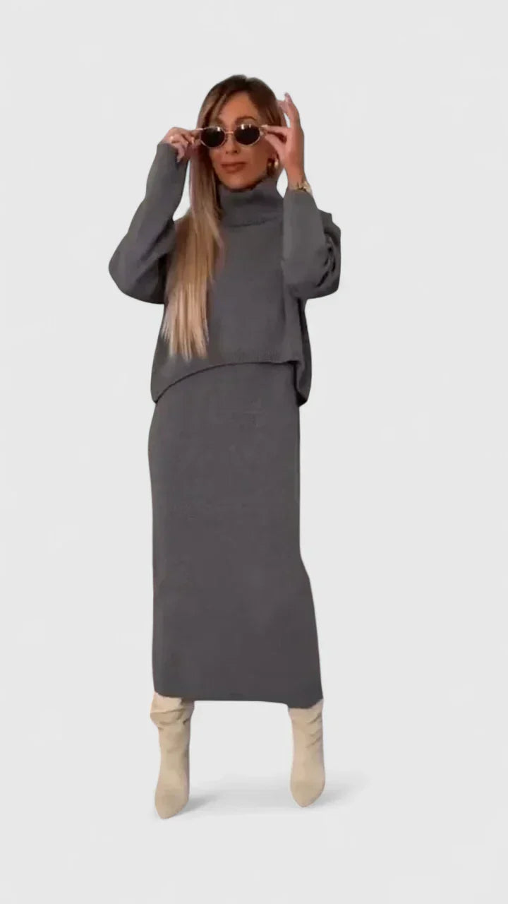 Maxine | Elegant Dress and Turtle Neck Sweater Set
