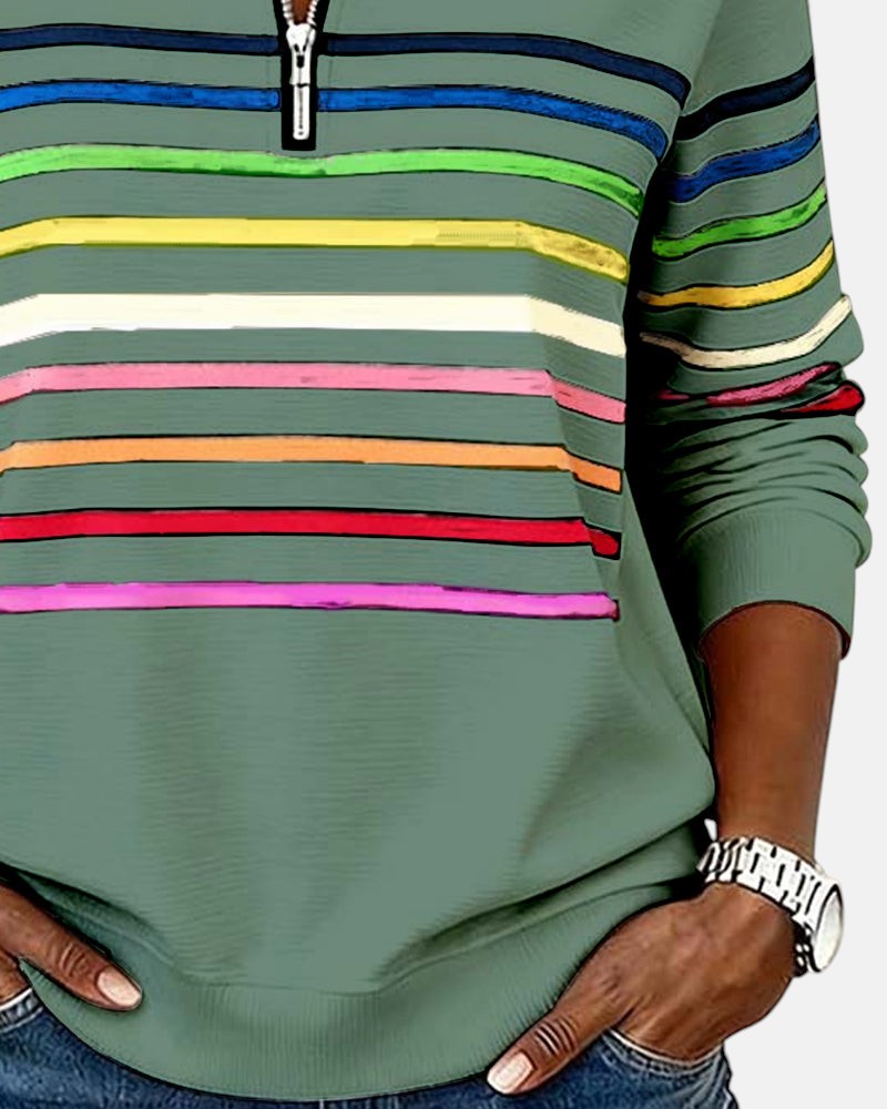 Kira | Rainbow Striped Zip Sweatshirt