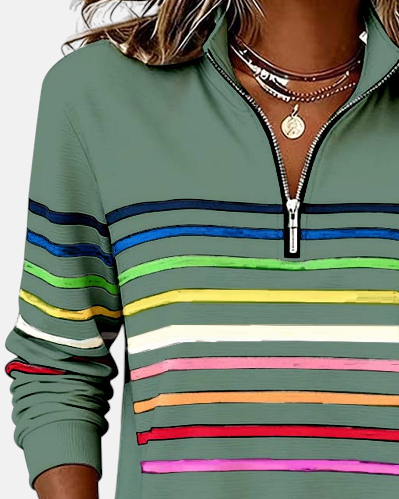 Kira | Rainbow Striped Zip Sweatshirt