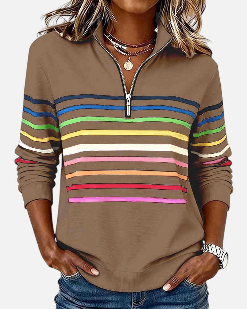 Kira | Rainbow Striped Zip Sweatshirt