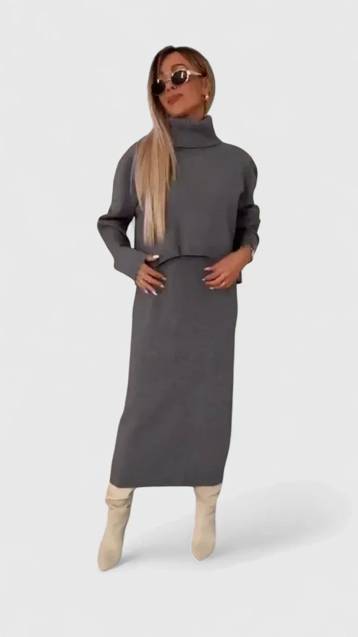 Maxine | Elegant Dress and Turtle Neck Sweater Set