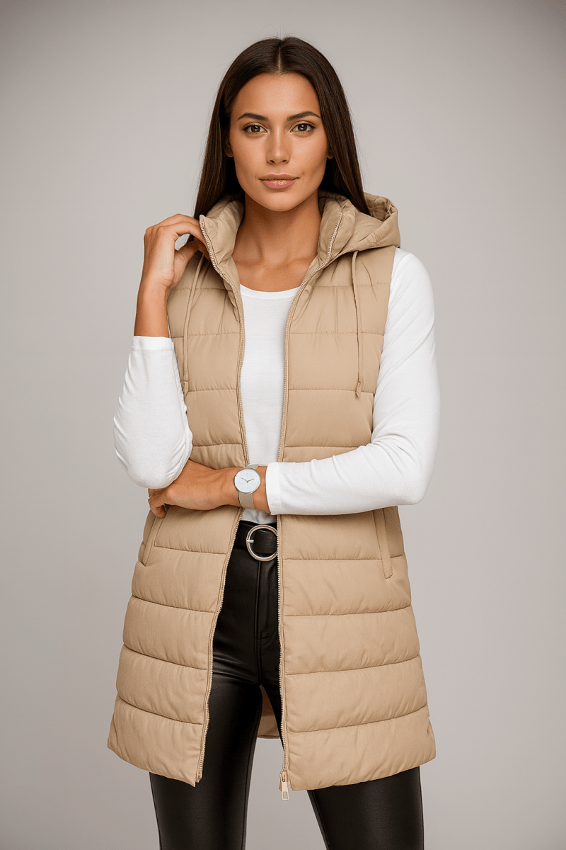 Allison | Casual Sleeveless Hooded Long Puffer Vest