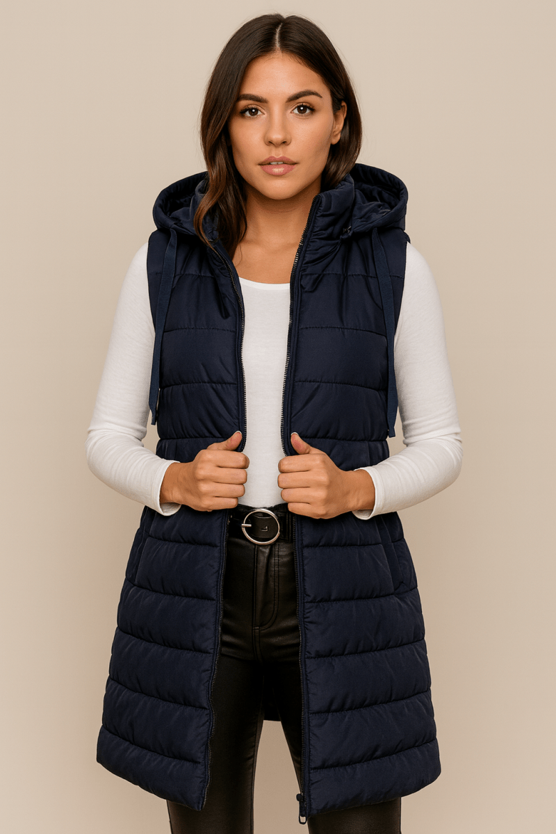 Allison | Casual Sleeveless Hooded Long Puffer Vest