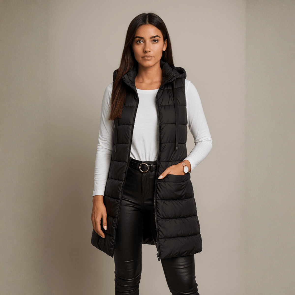 Allison | Casual Sleeveless Hooded Long Puffer Vest