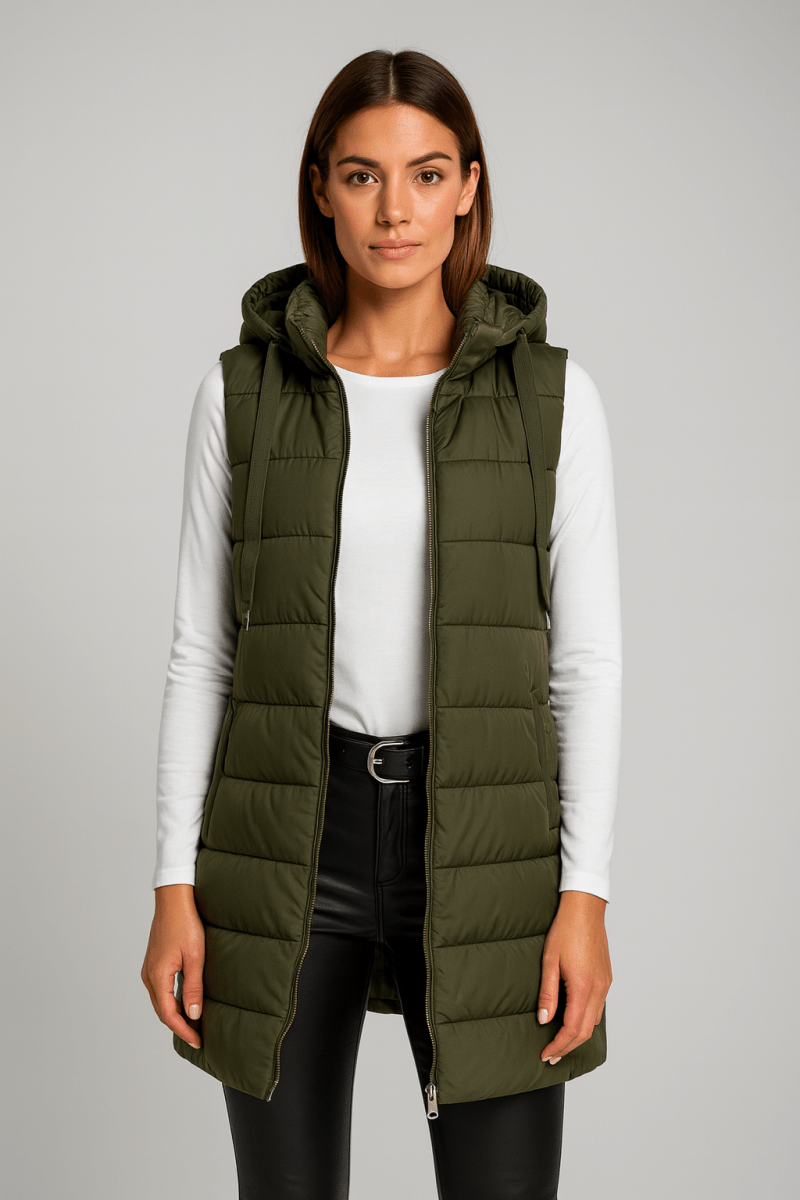 Allison | Casual Sleeveless Hooded Long Puffer Vest