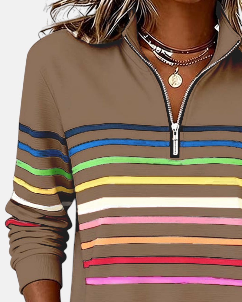 Kira | Rainbow Striped Zip Sweatshirt