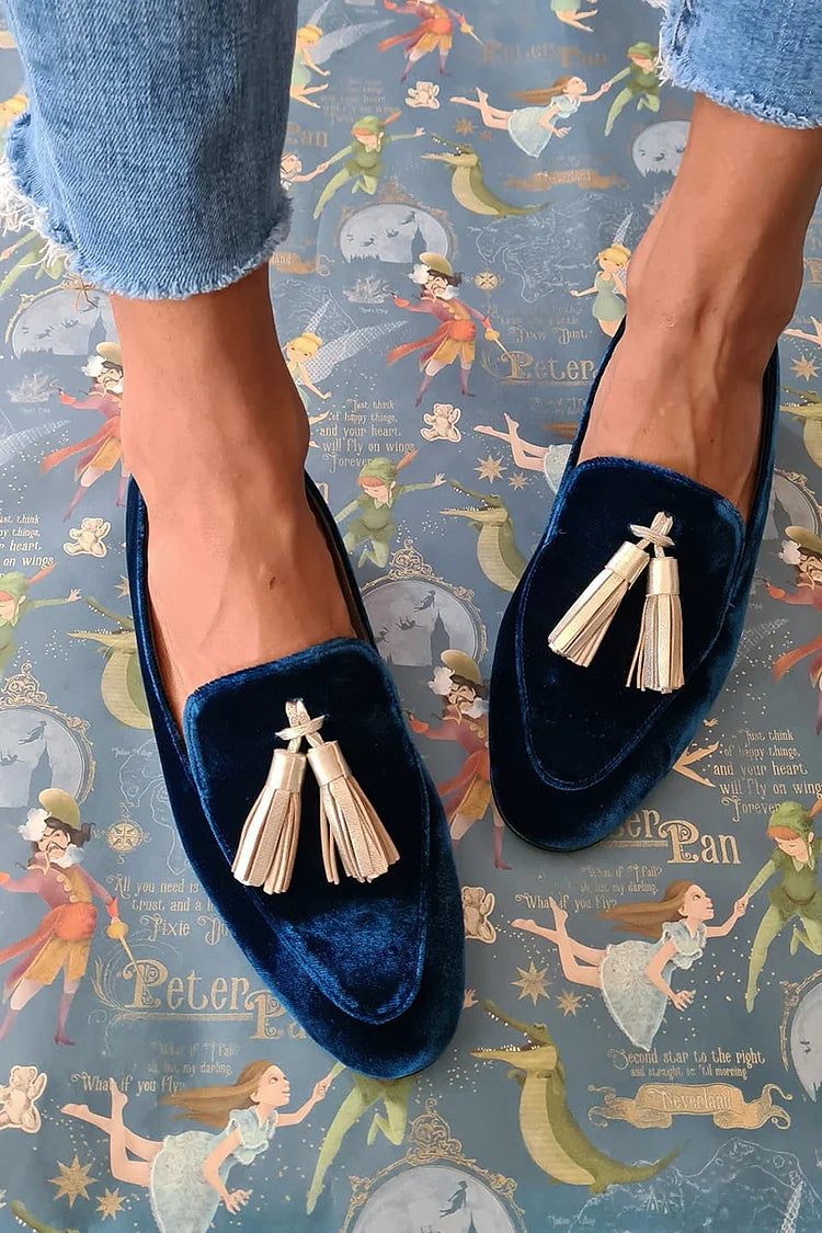 Tiffany | Midnight Elegance Loafers With Champagne Tassels
