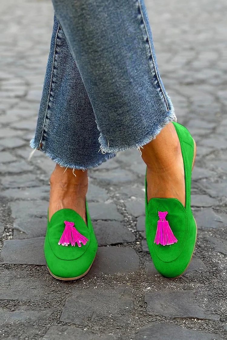 Summer | Green Loafer With Fuchsia Tassel