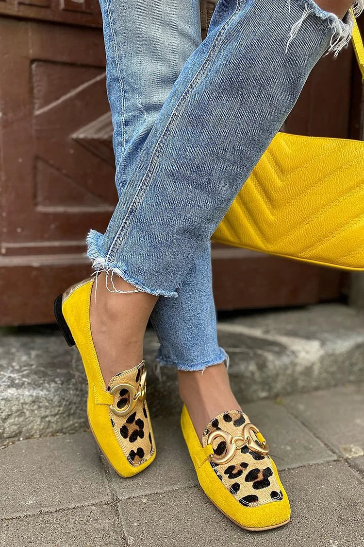 Nicole | Yellow Loafer With Animal Print Detail