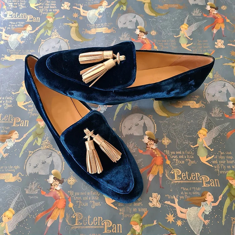 Tiffany | Midnight Elegance Loafers With Champagne Tassels