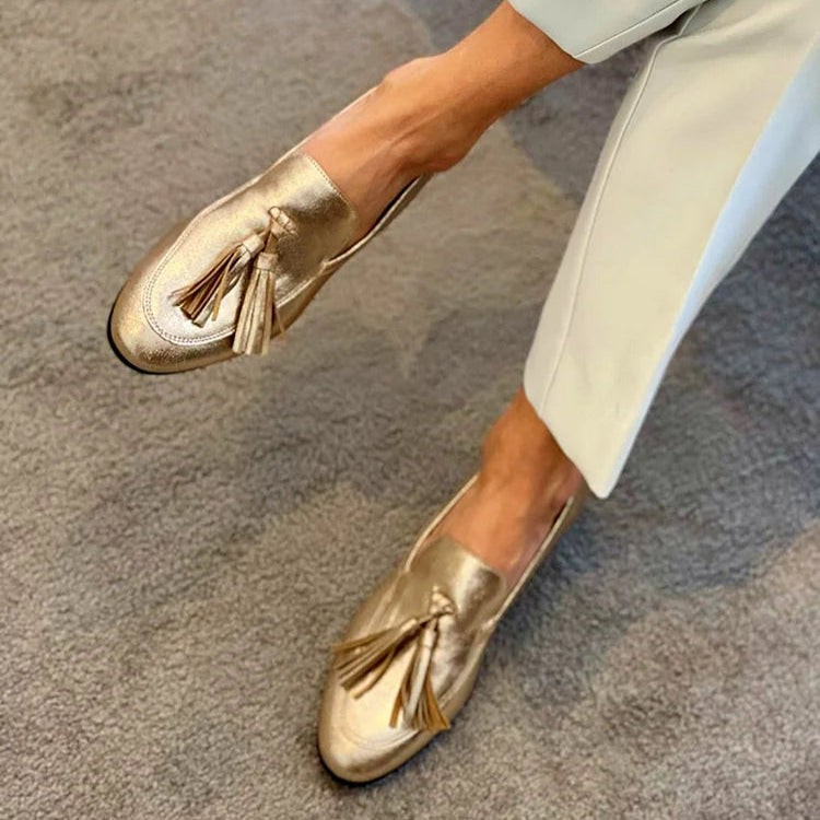 Megan | Gold Mocassin With Tassels