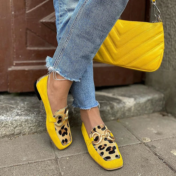 Nicole | Yellow Loafer With Animal Print Detail