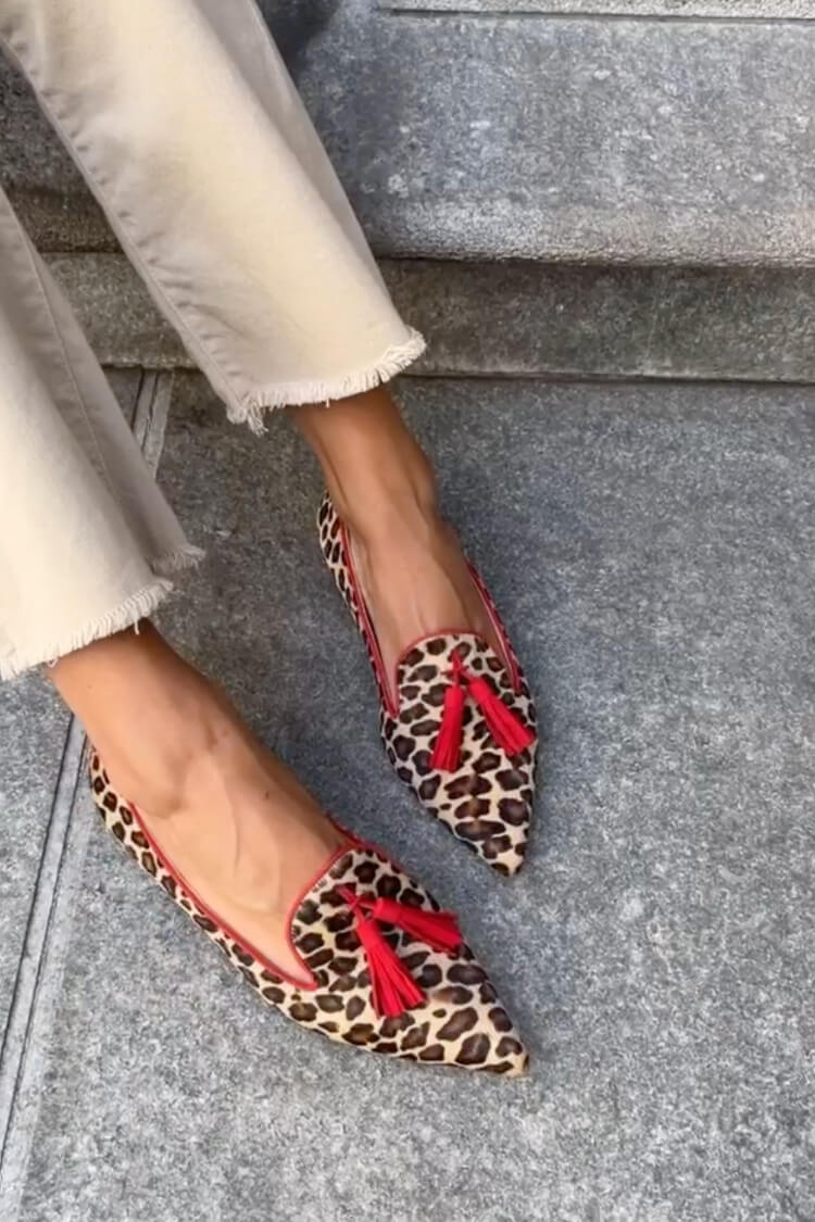 Leah | Pointed Loafer With Red Tassels