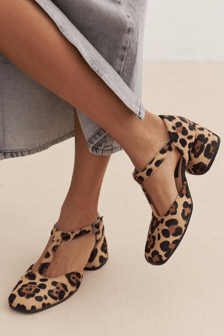 Rebecca | Leopard T-strap Block Heels