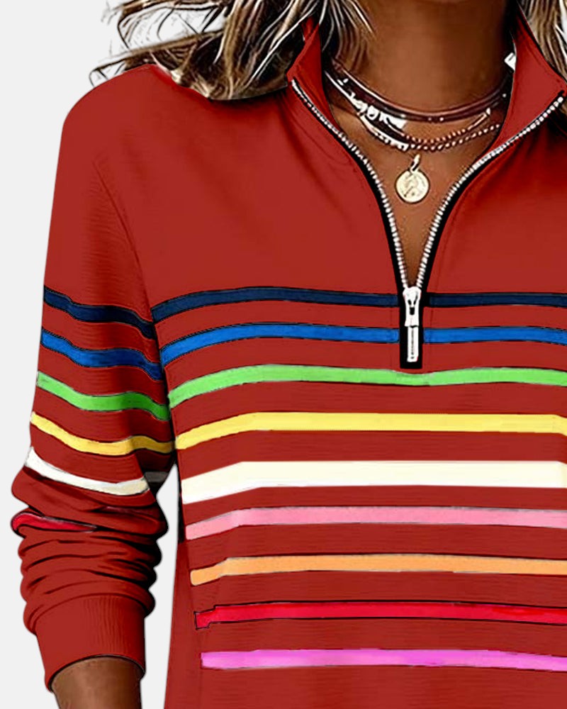 Kira | Rainbow Striped Zip Sweatshirt