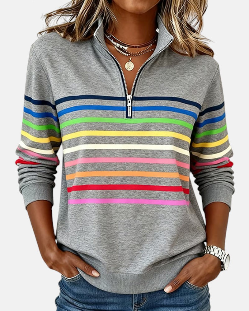 Kira | Rainbow Striped Zip Sweatshirt