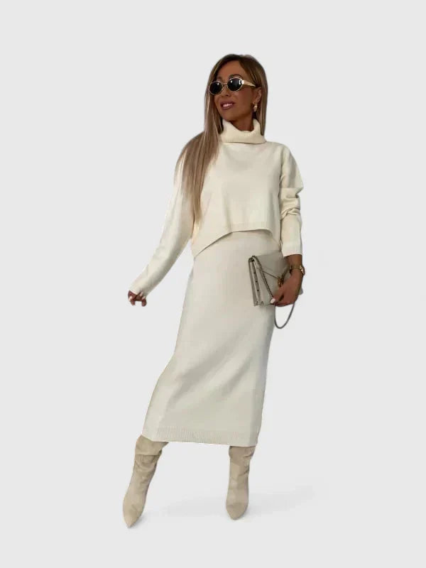 Maxine | Elegant Dress and Turtle Neck Sweater Set