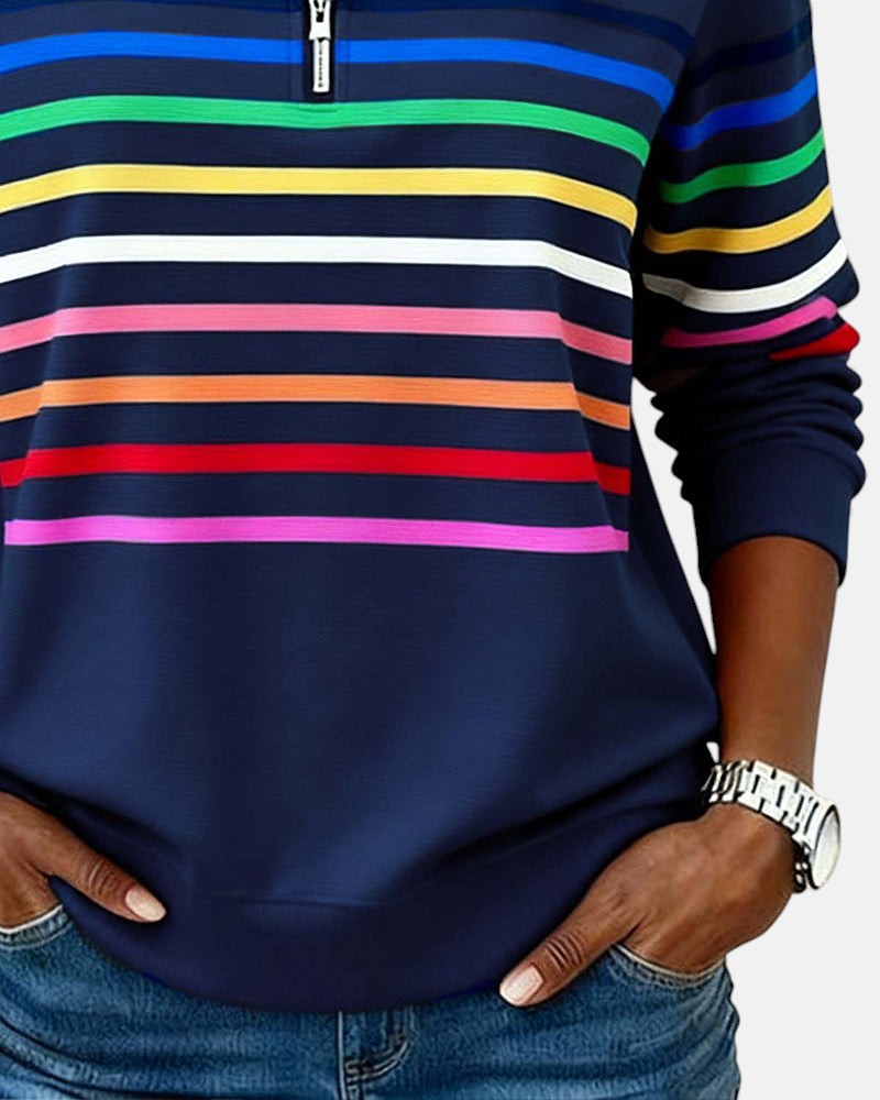 Kira | Rainbow Striped Zip Sweatshirt