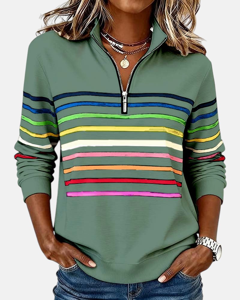 Kira | Rainbow Striped Zip Sweatshirt