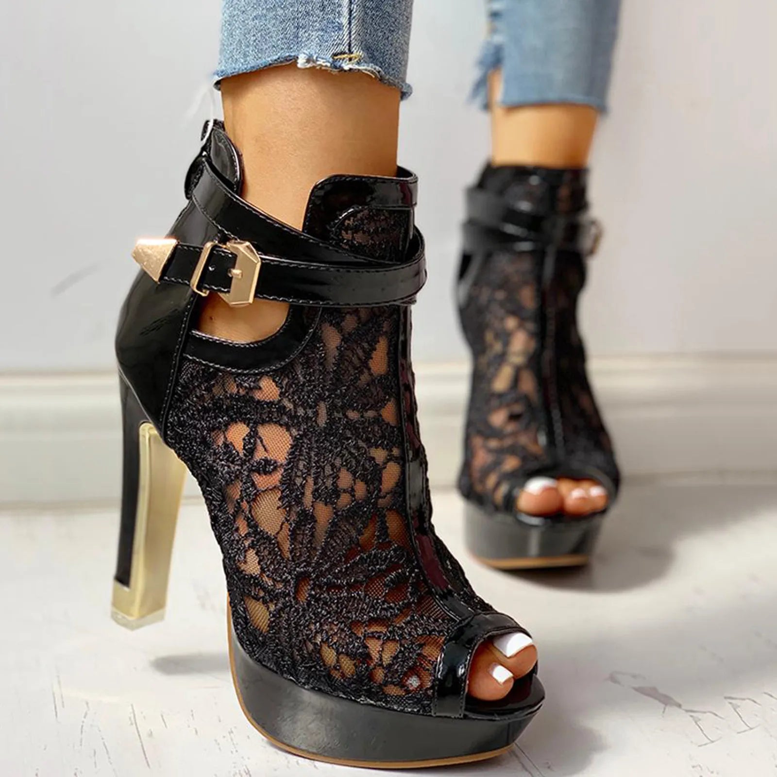 Gina | Lace Mesh Heels