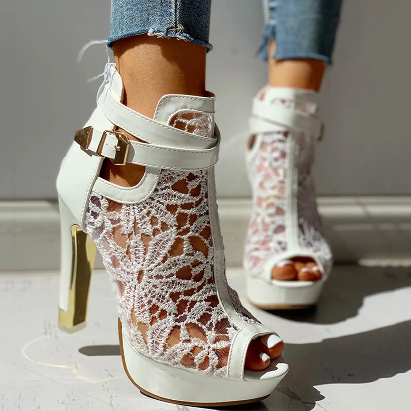 Gina | Lace Mesh Heels