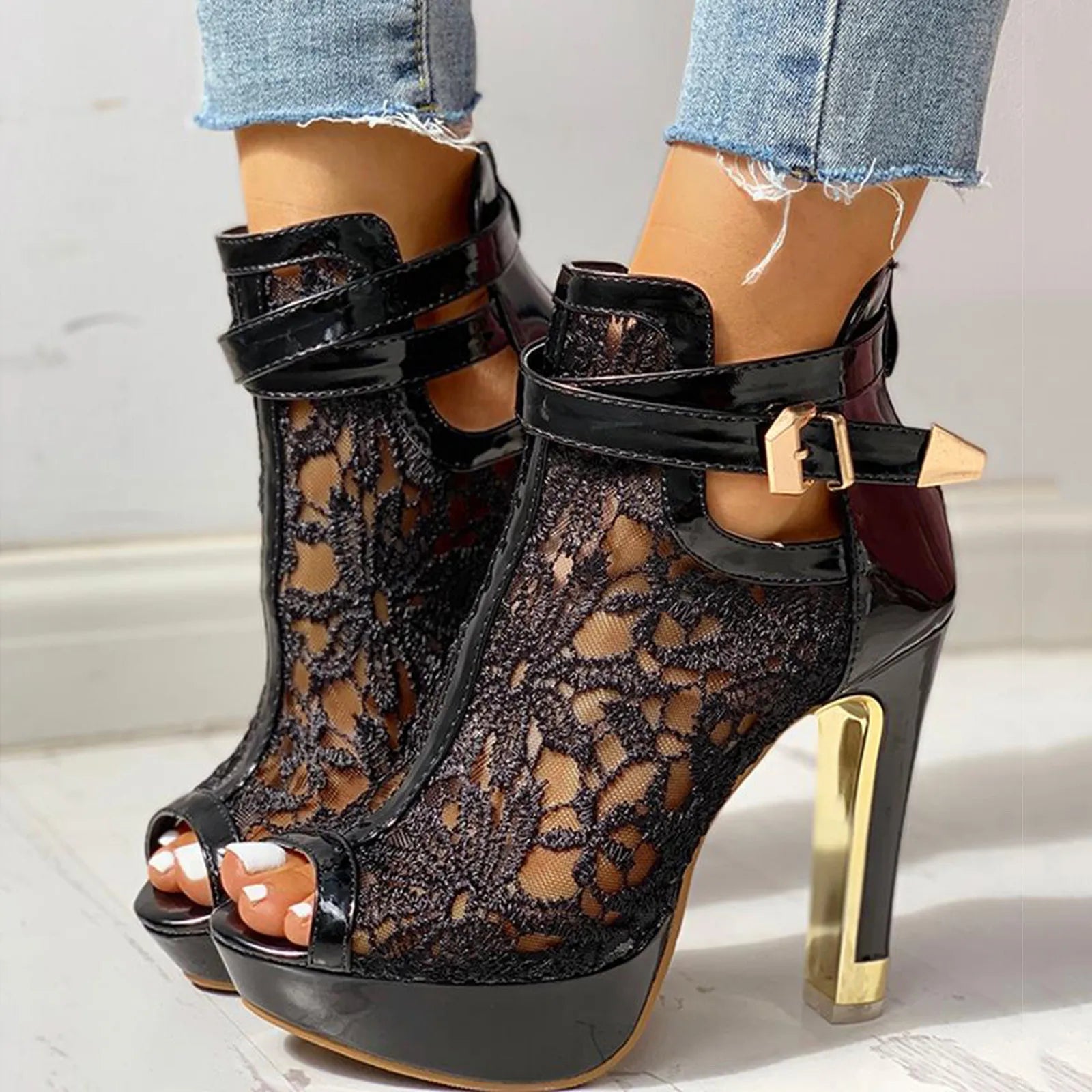 Gina | Lace Mesh Heels