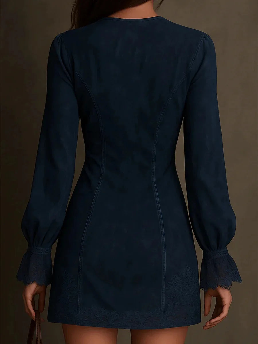 Melanie | Short Suede Lace Dress Feminine & Sophisticated