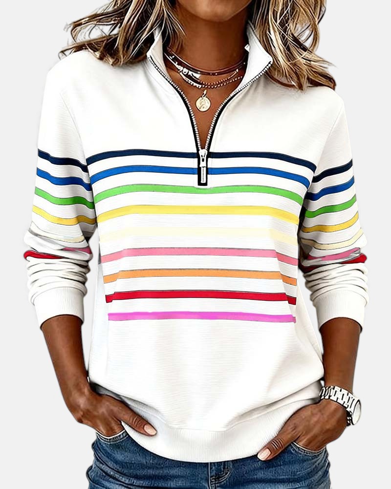 Kira | Rainbow Striped Zip Sweatshirt