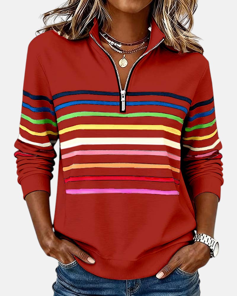 Kira | Rainbow Striped Zip Sweatshirt