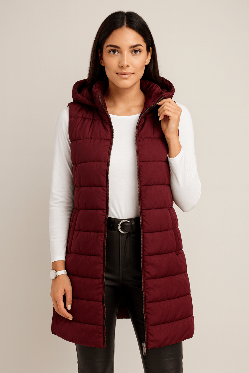 Allison | Casual Sleeveless Hooded Long Puffer Vest