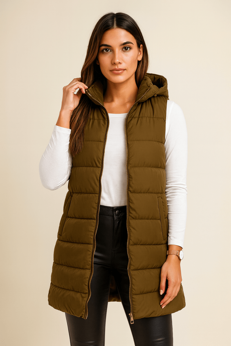 Allison | Casual Sleeveless Hooded Long Puffer Vest