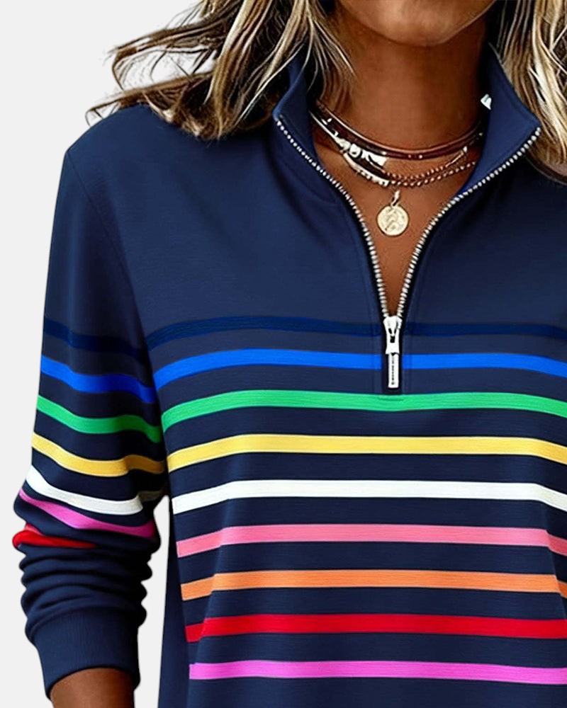 Kira | Rainbow Striped Zip Sweatshirt